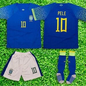 Kids Brazil Blue Soccer Jersey Set